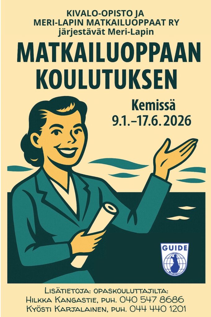 Tammikuussa 2026 alkavan opaskoulutuksen mainoskuva.
